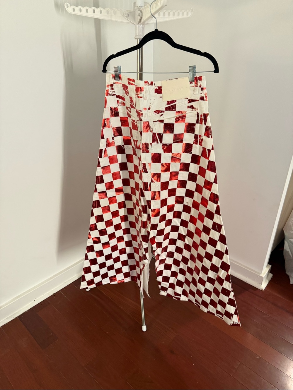 Maison Martin Margiela Red and White Checkerboard A-Line Maxi Skirt - Picture 4 of 7
